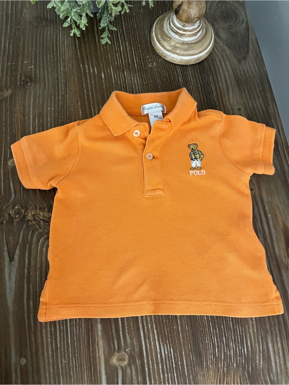 Ralph Lauren 2-pc Orange Pique Polo Shirt Chambray Shorts Set Size 6 Months - Picture 2 of 10